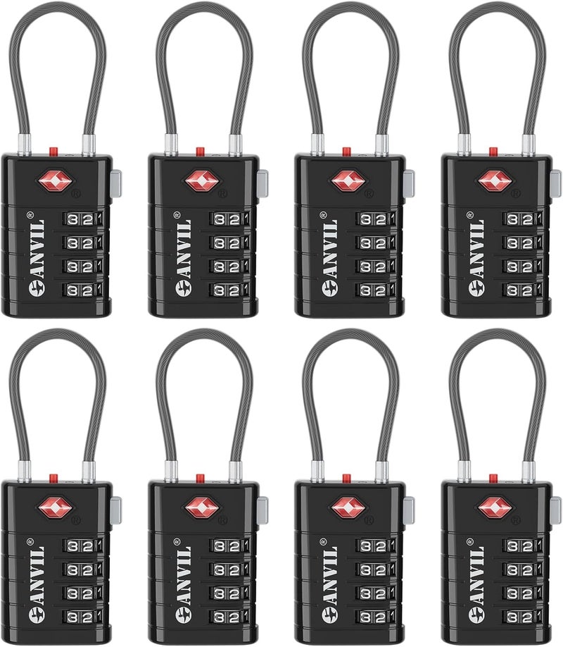 Anvil 4 Digit Luggage Locks, TSA Locks for Luggage, Advanced TSA008 core, Alert Indicator for Your Travel Lock, Suitcase Lock. (8, Black) - Image 1